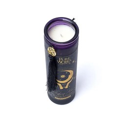 Bougie neuvaine d'intention Lune purificatrice en verre avec pompon rituel lunaire