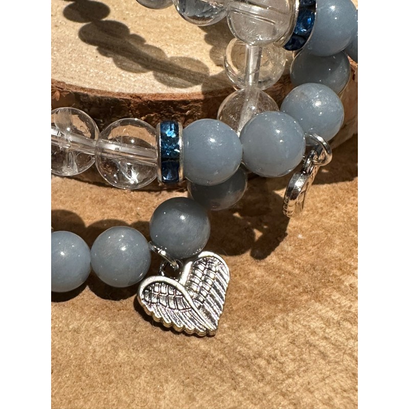 Bracelet Angelite - Cristal de roche - Coeur - elastique