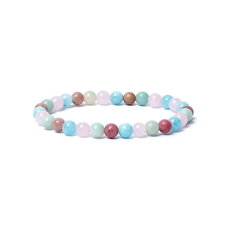 Bracelet aigue-marine/quartz rose/amazonite/thulite