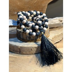 Mala en bois tulsi / pierre de lave - 108 perles