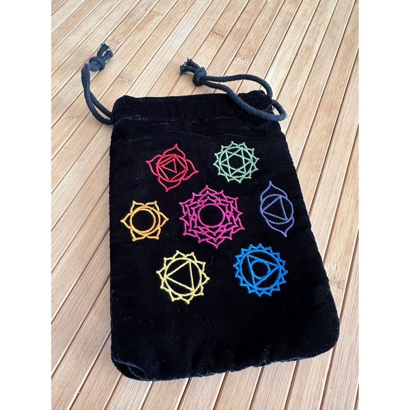 Pochette / bourse cartes Tarot - CHAKRA  brodée - velour Noir