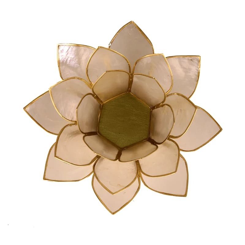 Bougeoir - LOTUS blanc beige - bord or