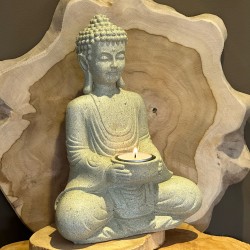Bouddha méditant statue grise bougeoir - 27 cm