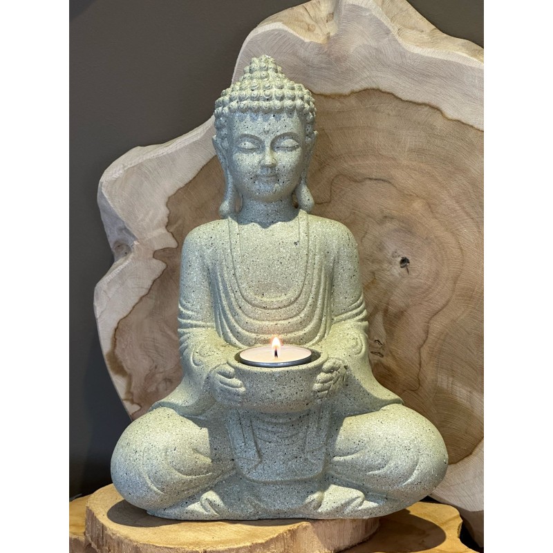 Bouddha méditant statue grise bougeoir - 27 cm