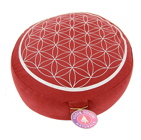 Zafu coussin de méditation Fleur de vie ROUGE/ARGENT cosse de sarrasin