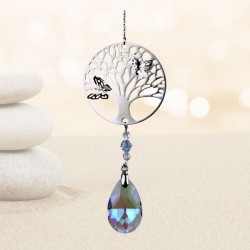 Mobile Arbre de vie papillons argenté - goutte cristal - Feng shui