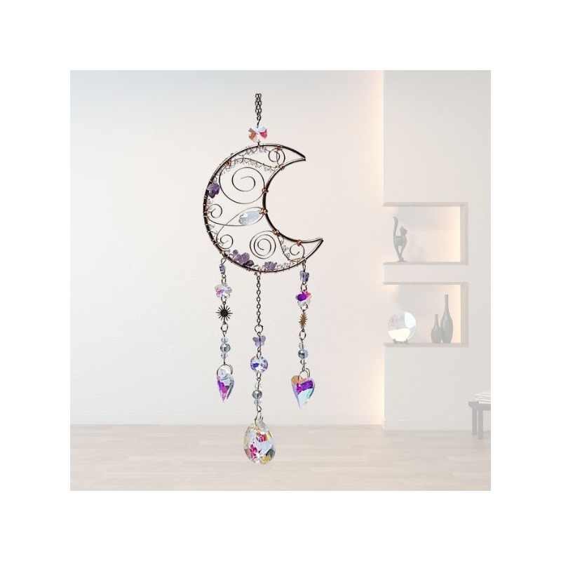 Mobile - Attrape-soleil croissant de lune avec améthyste