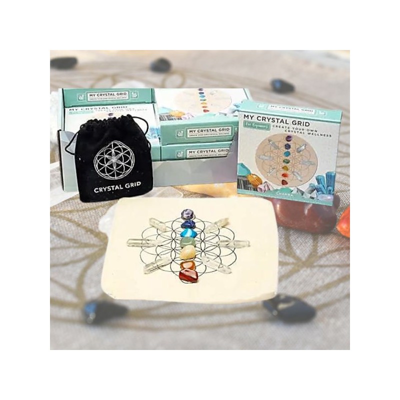 Grille de cristal kit - avec pierres Chakras  - (tissus imprimé + pierres)