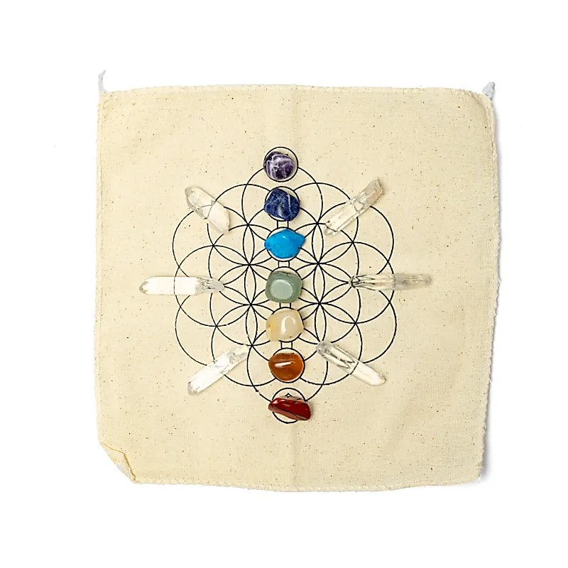 Grille de cristal kit - avec pierres Chakras  - (tissus imprimé + pierres)