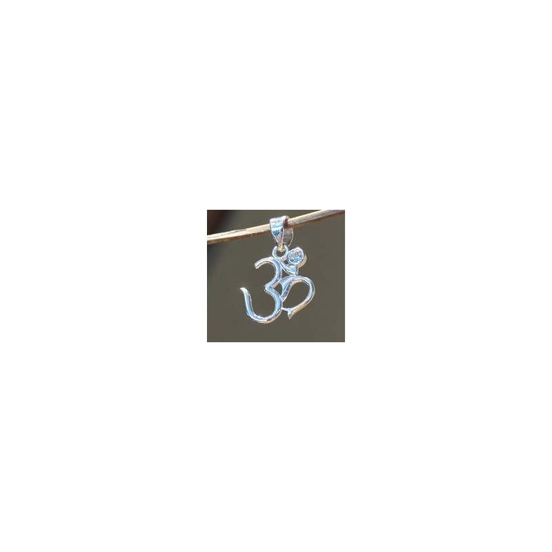 Pendentif OHM AUM OM - argent 925 - avec topaze bleue - rond