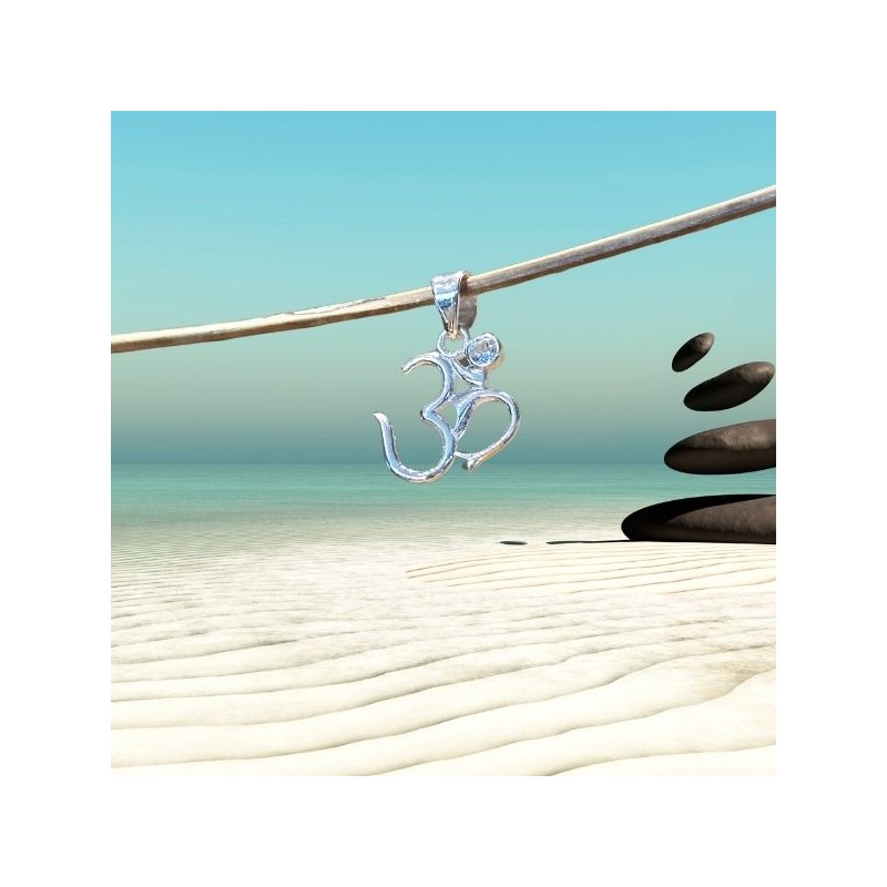 Pendentif OHM AUM OM - argent 925 - avec topaze bleue - rond 3