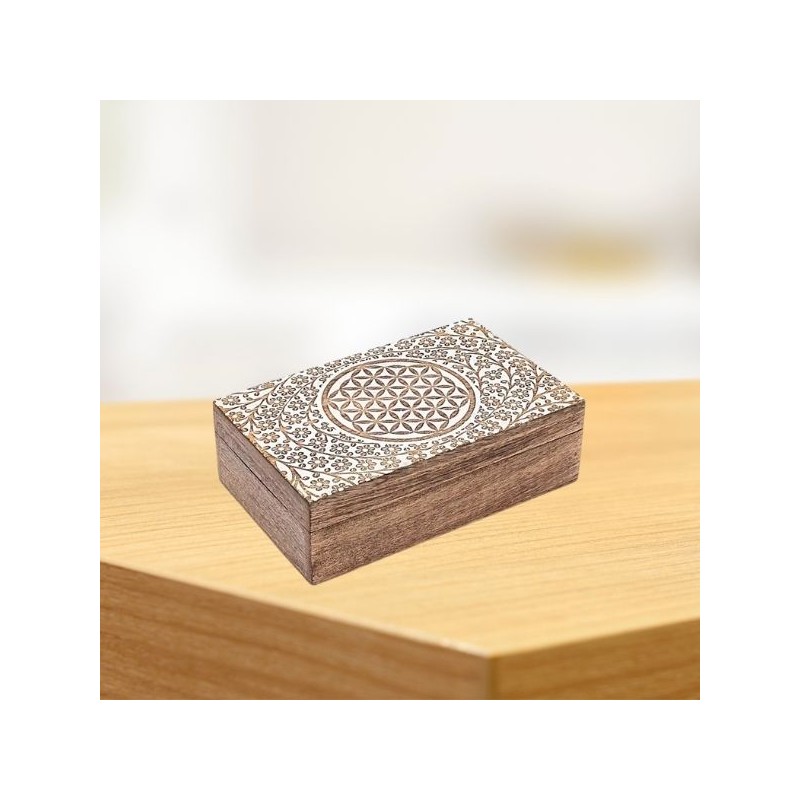 Boîte à enthousiasmes – Fleur de Vie – Rangement bijoux & objets - bois blanc