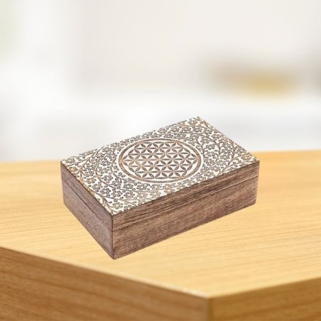 Boîte à enthousiasmes – Fleur de Vie – Rangement bijoux & objets - bois blanc