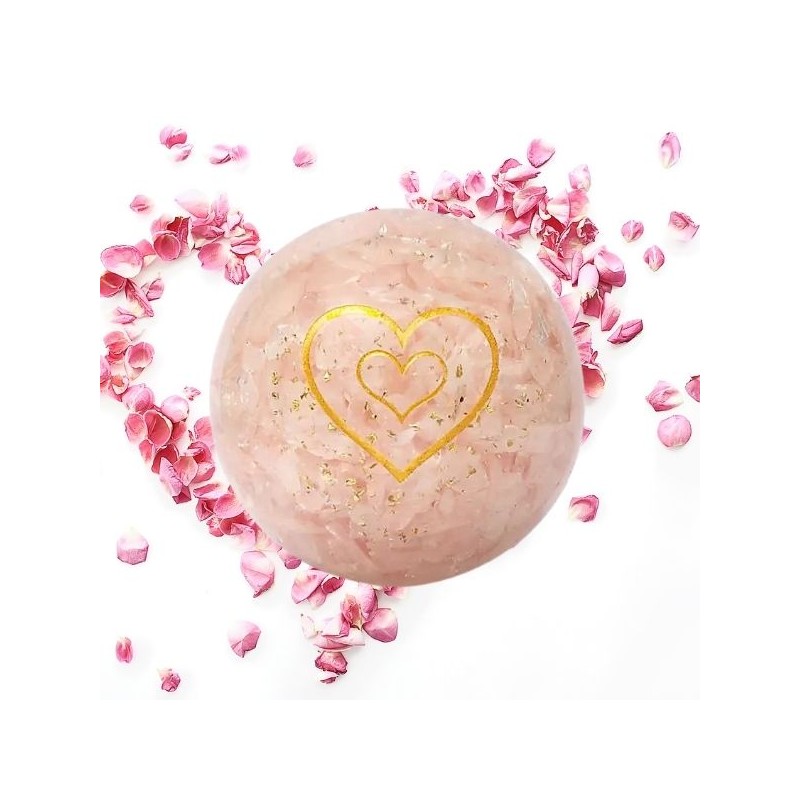 Sphère Orgonite Quartz rose avec cœur – Énergie d’amour 5,5 cm