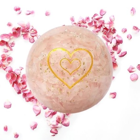 Sphère Orgonite Quartz rose avec cœur – Énergie d’amour 5,5 cm