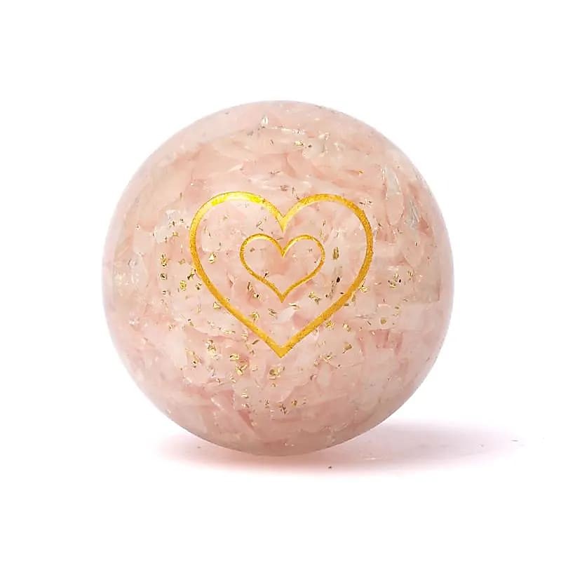 Sphère Orgonite Quartz rose avec cœur – Énergie d’amour 5,5 cm