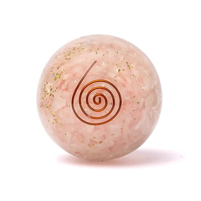 Sphère Orgonite Quartz rose avec cœur – Énergie d’amour 5,5 cm