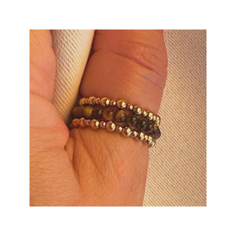 Bague Oeil de Tigre pierres - élastique