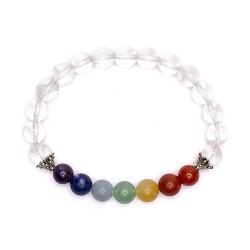 Bracelet 7 Chakra en cristal de roche – Perles 8 mm - litho - Elastique