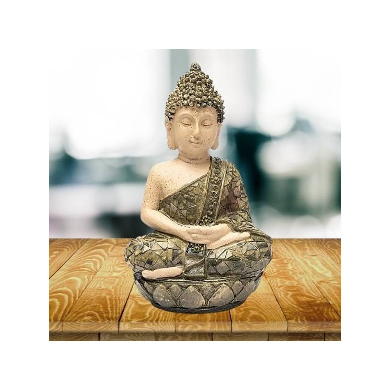 Bouddha Méditation Mosaïque Verte Statue 25,5 cm – Ambiance Zen