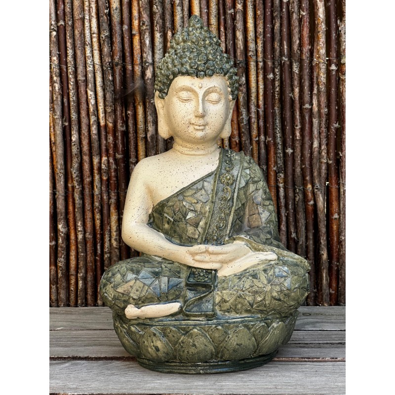 Bouddha Méditation Mosaïque Verte Statue 25,5 cm – Ambiance Zen