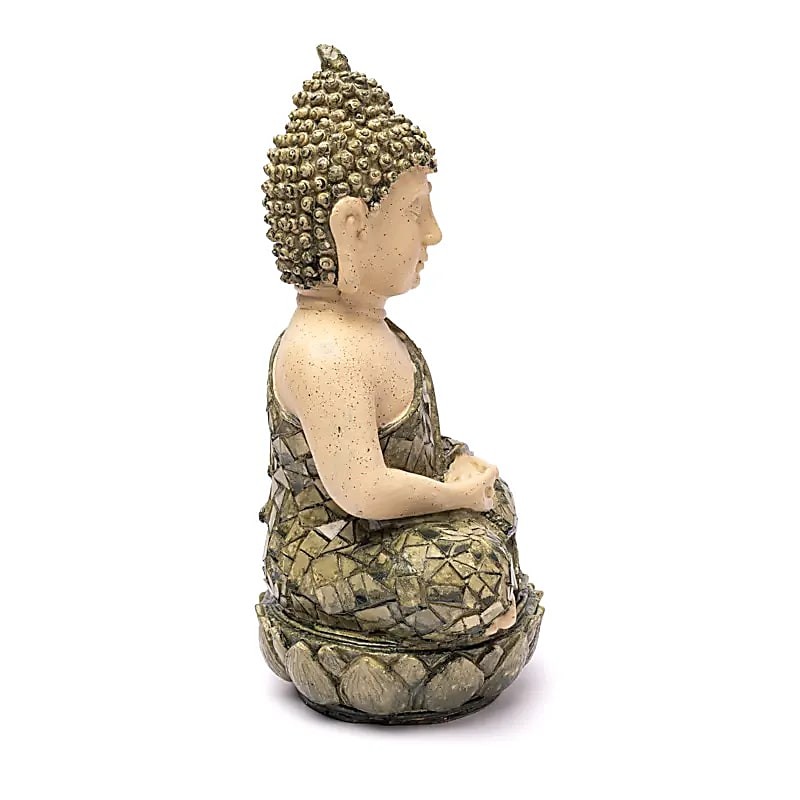 Bouddha Méditation Mosaïque Verte Statue 25,5 cm – Ambiance Zen