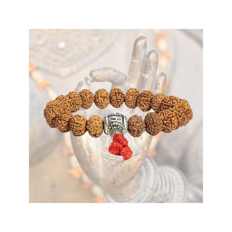 Bracelet Rudraksha - Les Larmes de Shiva - Om Mani Padme Hum - 21 perles - 1.2 cm
