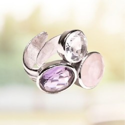 Bague Triangle d'Or – Améthyste, Quartz & Quartz Rose