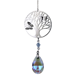 Mobile Arbre de vie avec papillons argenté - goutte cristal - Feng shui