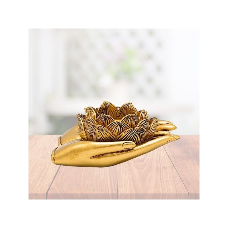 Bougeoir Lotus Mains Doré – Un symbole lumineux