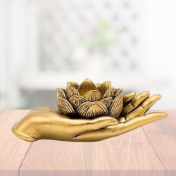 Bougeoir Lotus Mains Doré – Un symbole lumineux - 2 long