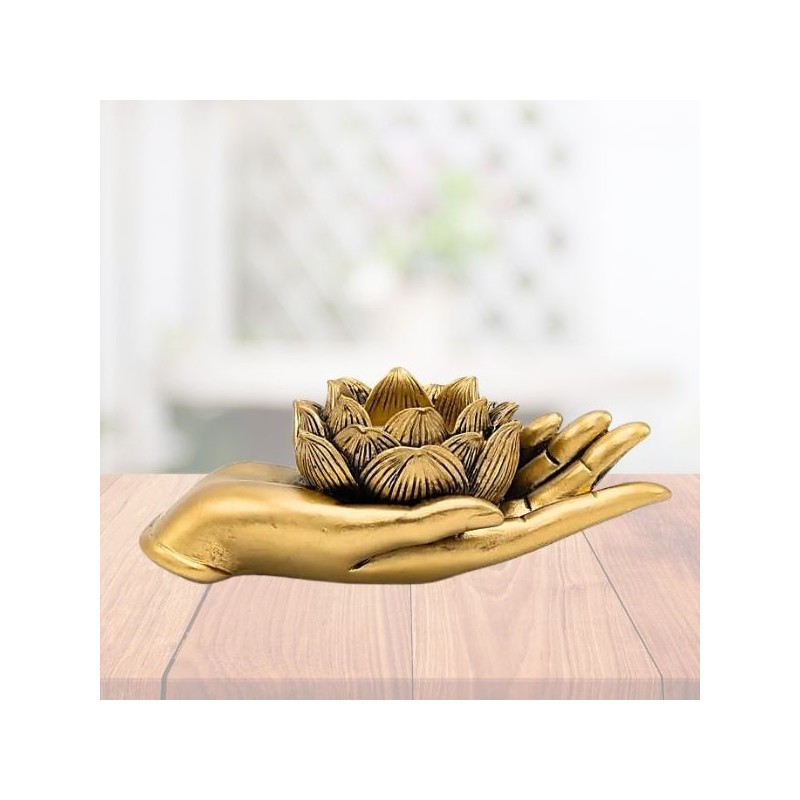 Bougeoir Lotus Mains Doré – Un symbole lumineux - 2 long