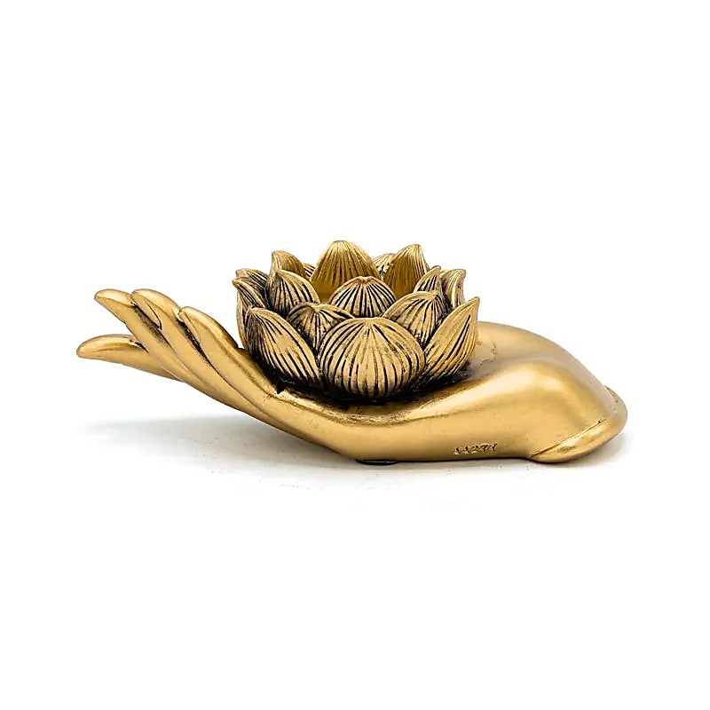 Bougeoir Lotus Mains Doré – Un symbole lumineux - 2 long