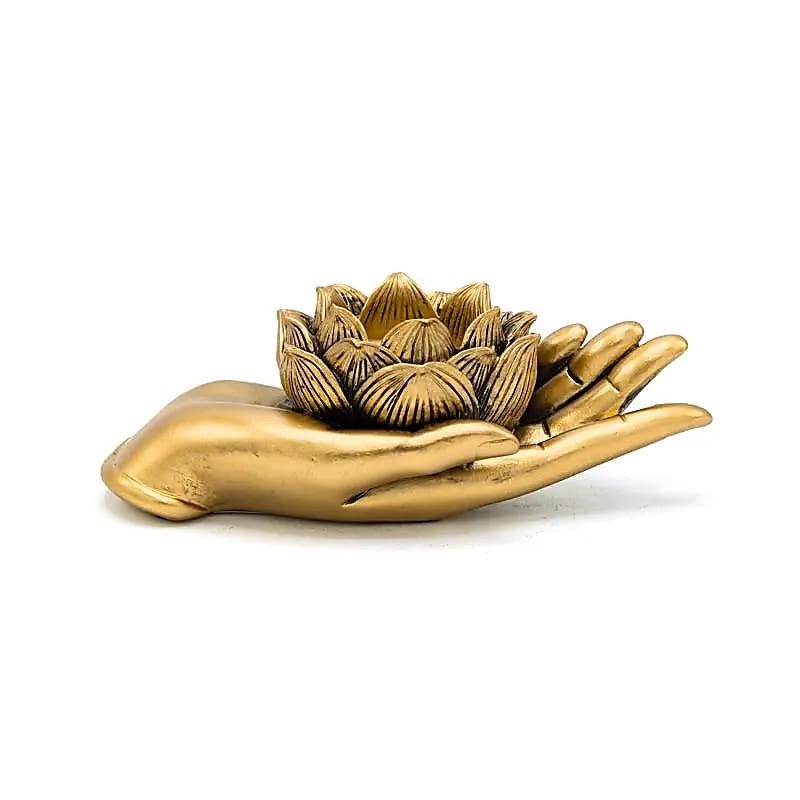 Bougeoir Lotus Mains Doré – Un symbole lumineux - 2 long