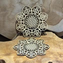 Fleur de Vie Infini (lot de 2) sous verre - bois - 11 cm