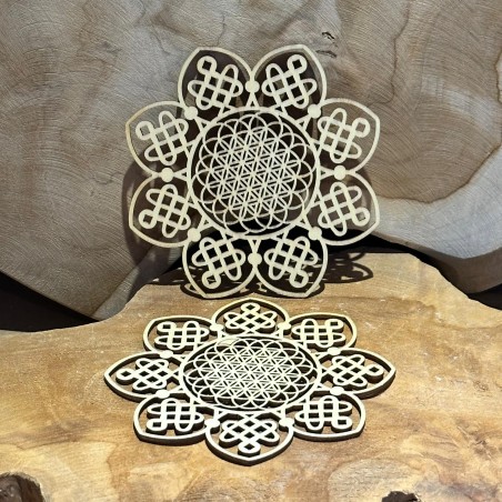 Fleur de Vie Infini (lot de 2) sous verre - bois - 11 cm