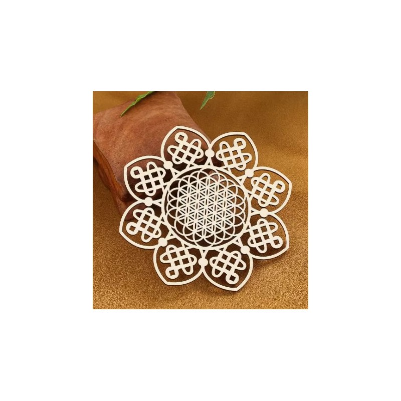 Fleur de Vie Infini (lot de 2) sous verre - bois - 11 cm