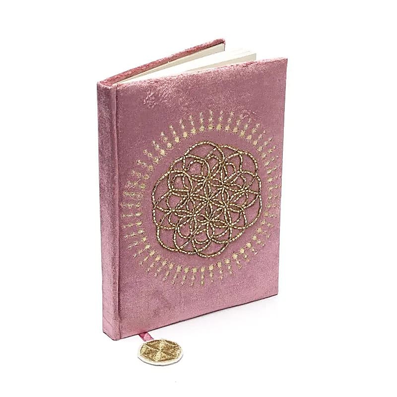 Carnet Fleur de Vie Velours Vieux Rose – 20x15 cm