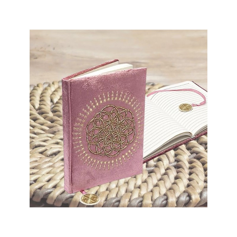 Carnet Fleur de Vie Velours Vieux Rose – 20x15 cm