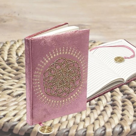 Carnet Fleur de Vie Velours Vieux Rose – 20x15 cm