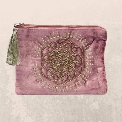 Pochette Velours Vieux Rose Fleur de Vie – 20x15 cm