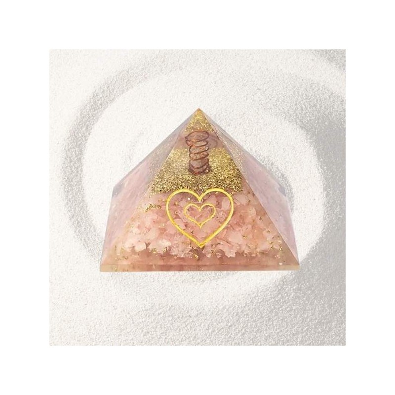 Pyramide Orgonite Quartz Rose avec Cœur – 7,5 cm – Énergie d’amour 2