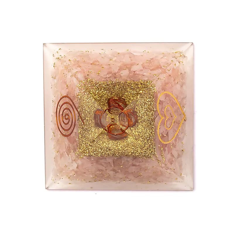 Pyramide Orgonite Quartz Rose avec Cœur – 7,5 cm – Énergie d’amour 2
