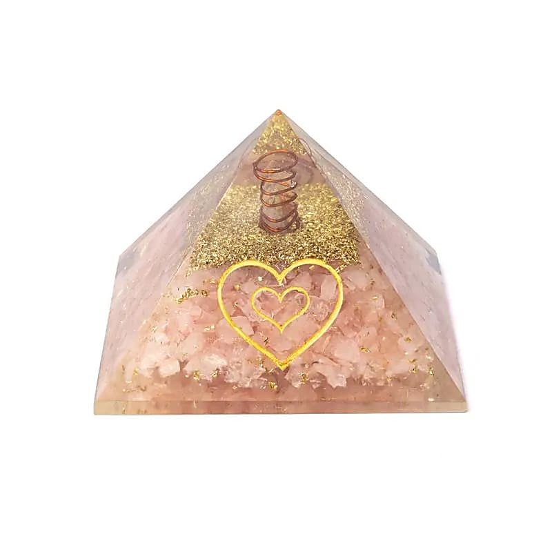 Pyramide Orgonite Quartz Rose avec Cœur – 7,5 cm – Énergie d’amour 2