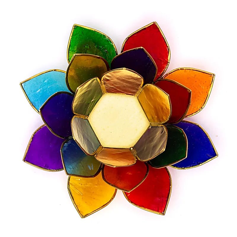 Bougeoir Lotus 7 Chakras bord doré – 13,5 cm - Photophore