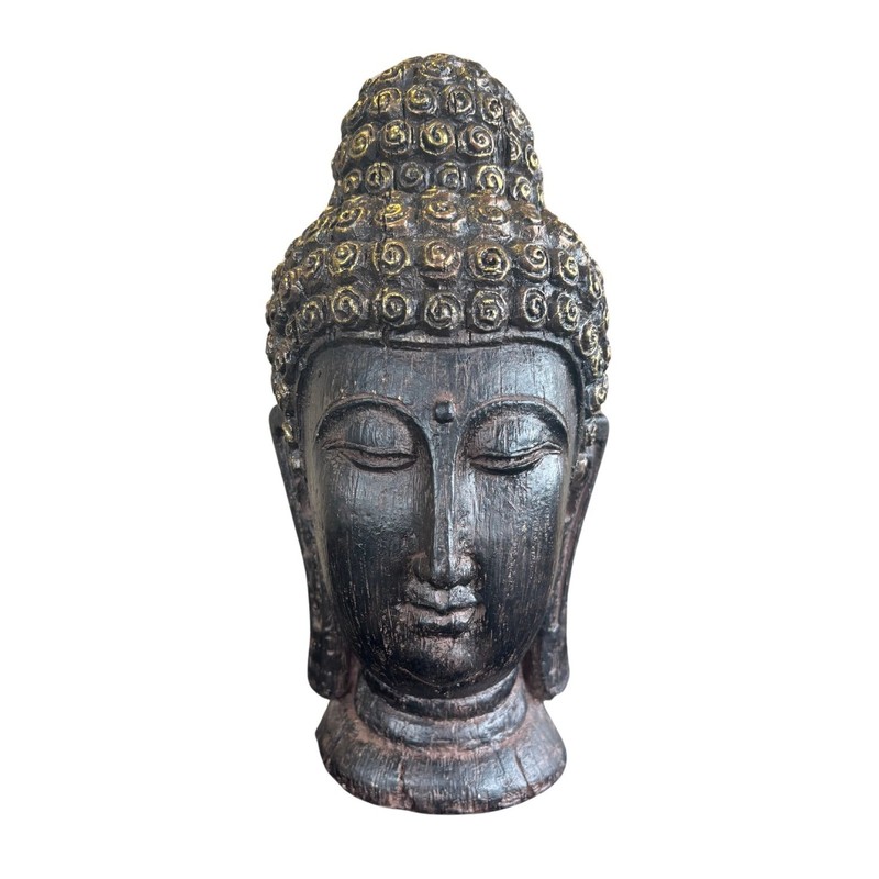 Tête de Bouddha en Résine Dorée – Sérénité et Éveil 24 cm