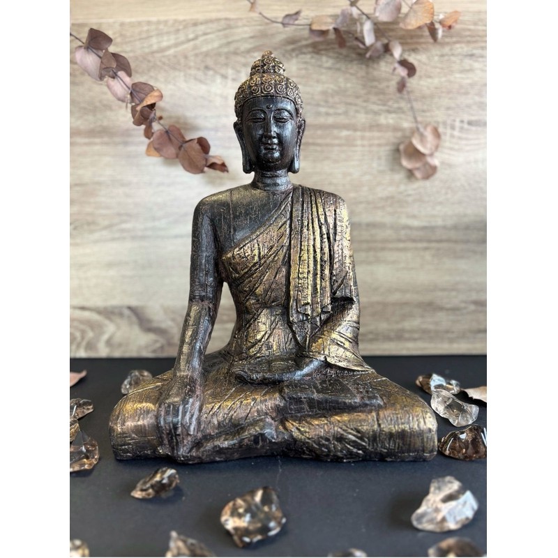 Bouddha Assis Dorée Statuette  29,5 cm – Paix et Éveil