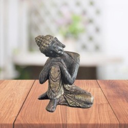 Statuette Bouddha Penseur Gris 16,7 cm – Paix & Réflexion