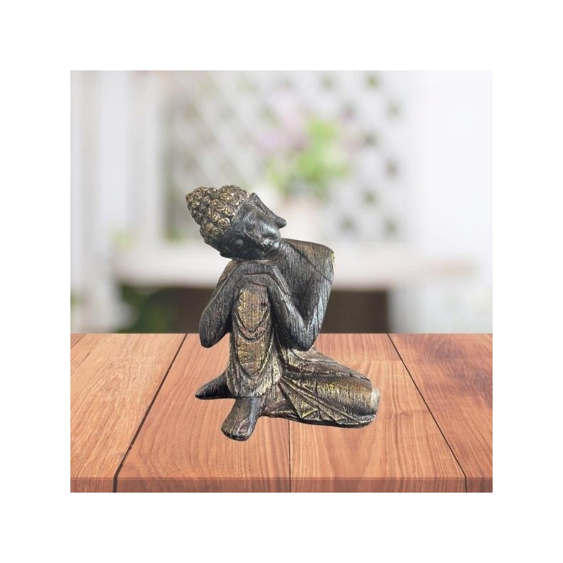 Statuette Bouddha Penseur Gris 16,7 cm – Paix & Réflexion