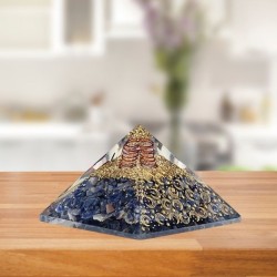 Pyramide Orgonite Sodalite Lune & Étoiles – 7,5 cm